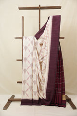 Off-White Pochampalli Cotton Ikat Saree - SROWPCIS672