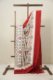 Off-White Pochampalli Cotton Ikat Saree - SROWPCIS653