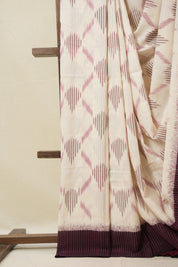 Off-White Pochampalli Cotton Ikat Saree - SROWPCIS672