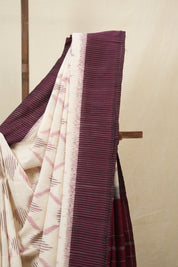 Off-White Pochampalli Cotton Ikat Saree - SROWPCIS672