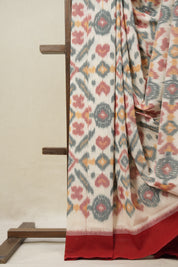 Off-White Pochampalli Cotton Ikat Saree - SROWPCIS653