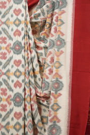 Off-White Pochampalli Cotton Ikat Saree - SROWPCIS653