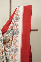 Off-White Pochampalli Cotton Ikat Saree - SROWPCIS653