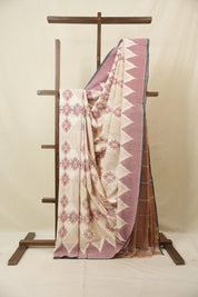 Off-White Pochampalli Cotton Ikat Saree - SROWPCIS673