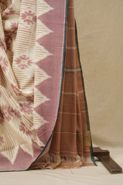 Off-White Pochampalli Cotton Ikat Saree - SROWPCIS673