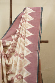 Off-White Pochampalli Cotton Ikat Saree - SROWPCIS673