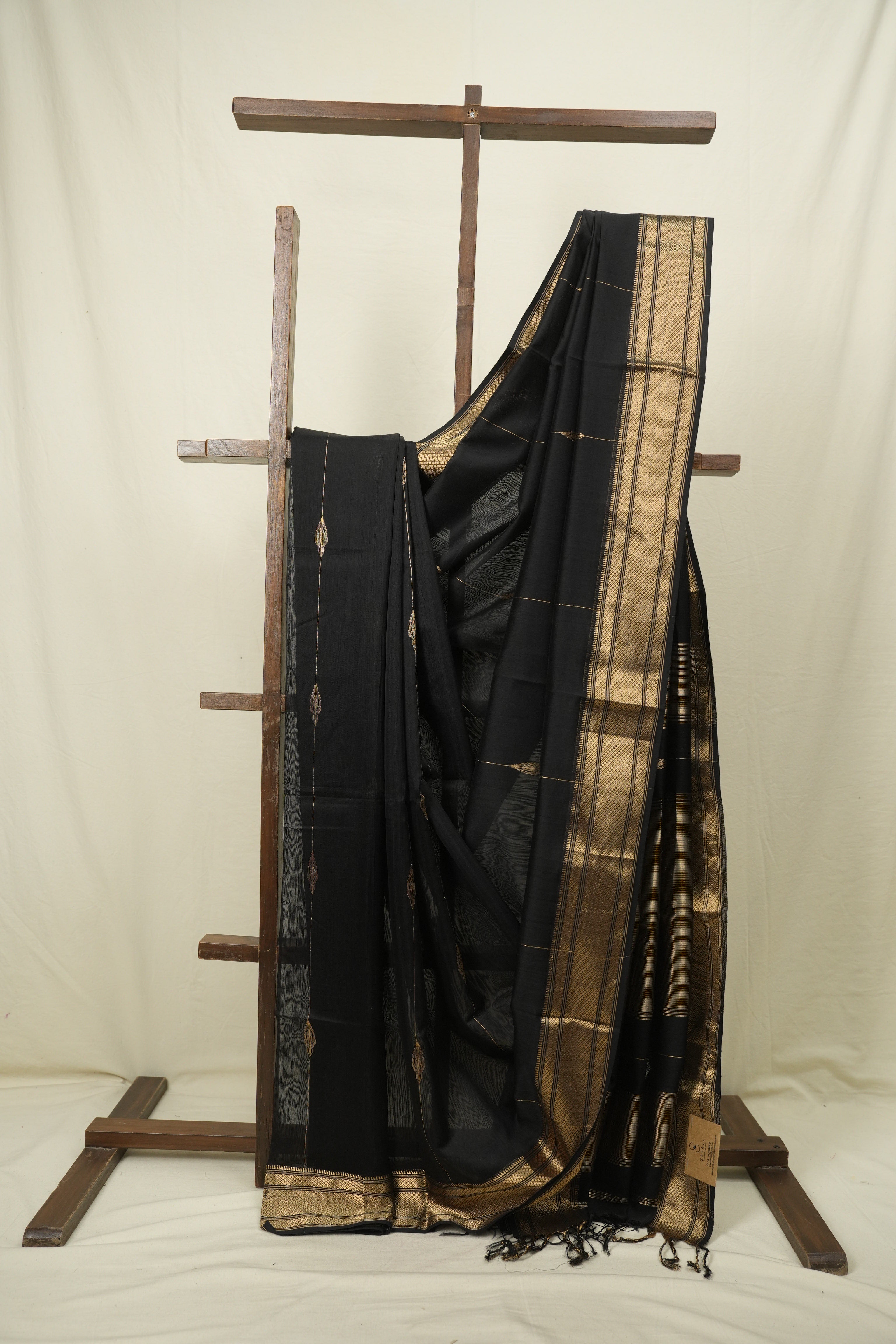 Black Maheshwari Saree - SRBMS1180