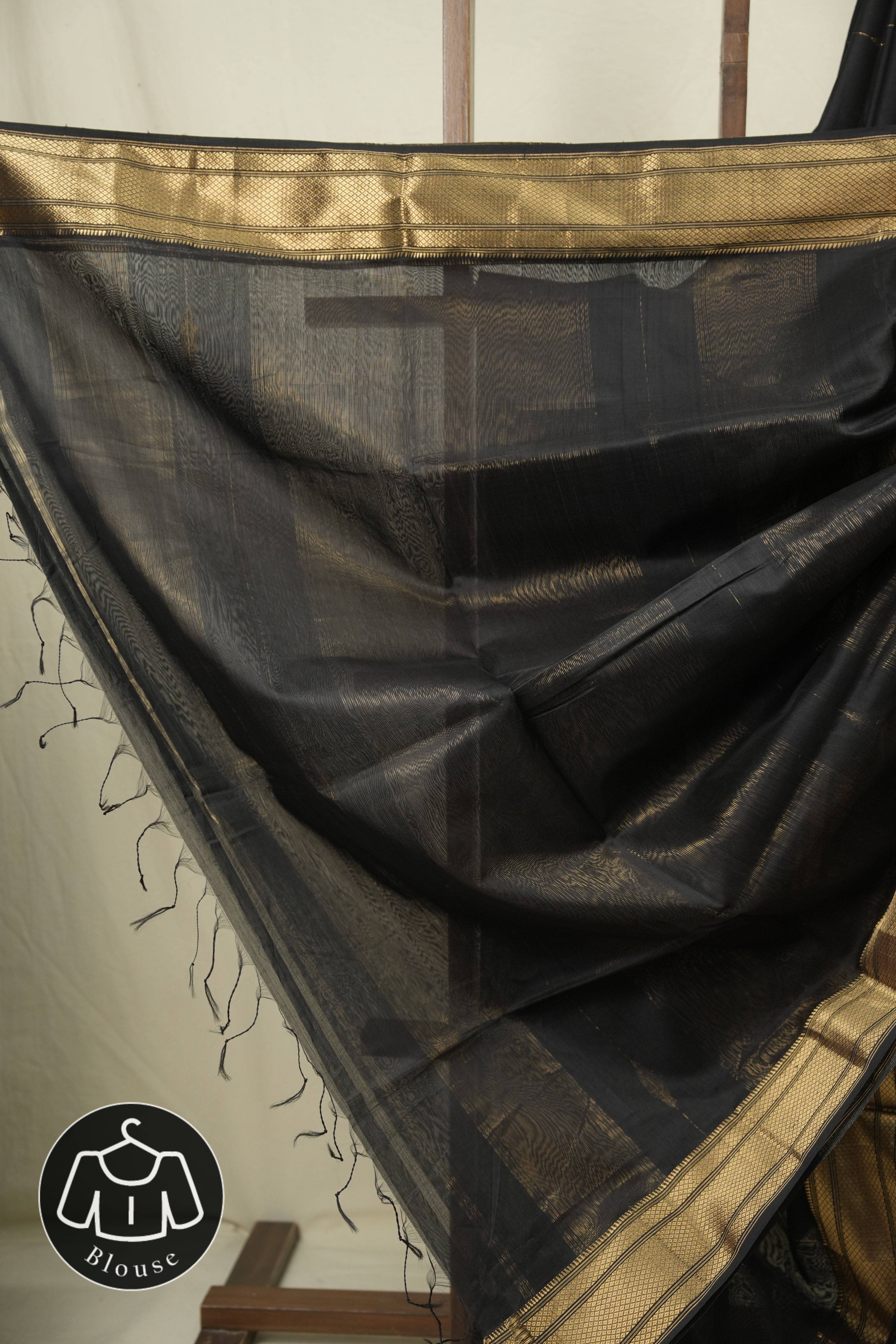 Black Maheshwari Saree - SRBMS1180