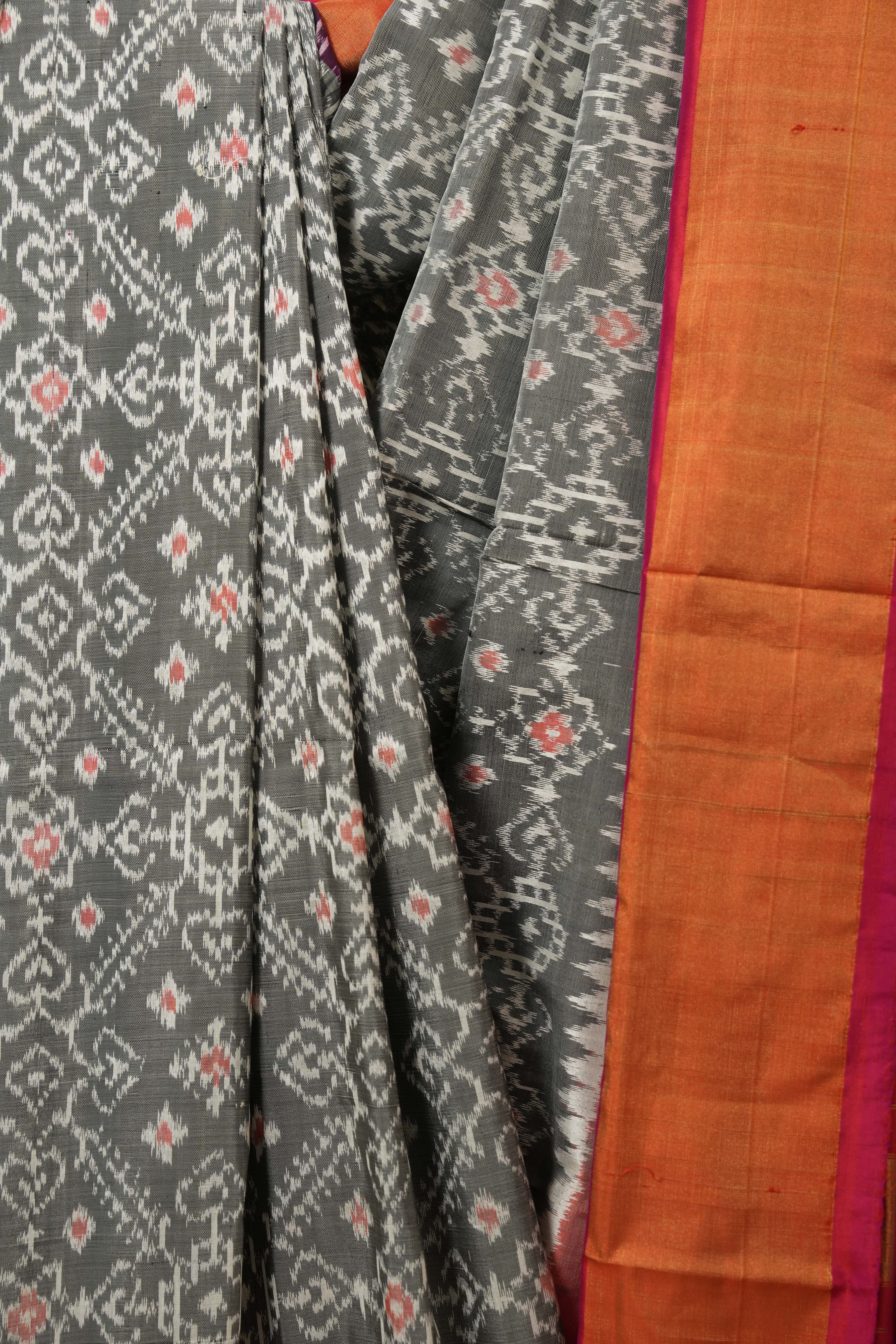 Grey Pochampalli Silk Ikat Saree - SRGPSIS312
