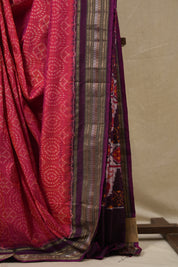 Two Tone Pink Pochampalli Silk Ikat Saree - SRTTPPSIS313