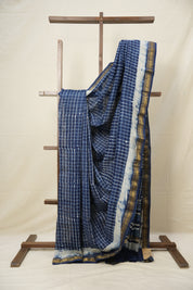 Indigo Checks HBP Cotton Silk Saree With Chanderi Border - SRICCSS1255