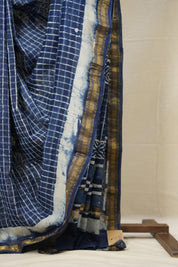 Indigo Checks HBP Cotton Silk Saree With Chanderi Border - SRICCSS1255