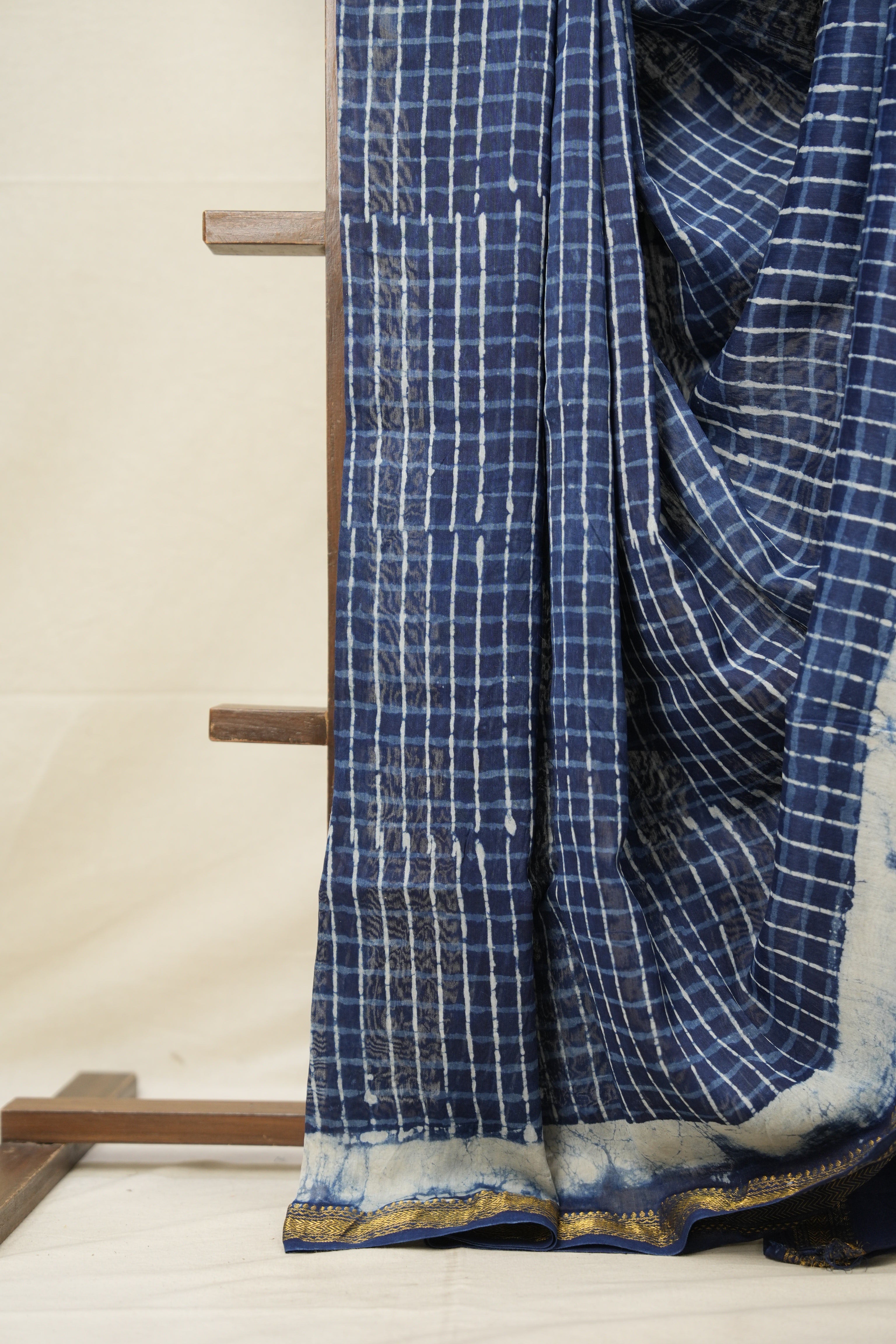 Indigo Checks HBP Cotton Silk Saree With Chanderi Border - SRICCSS1255