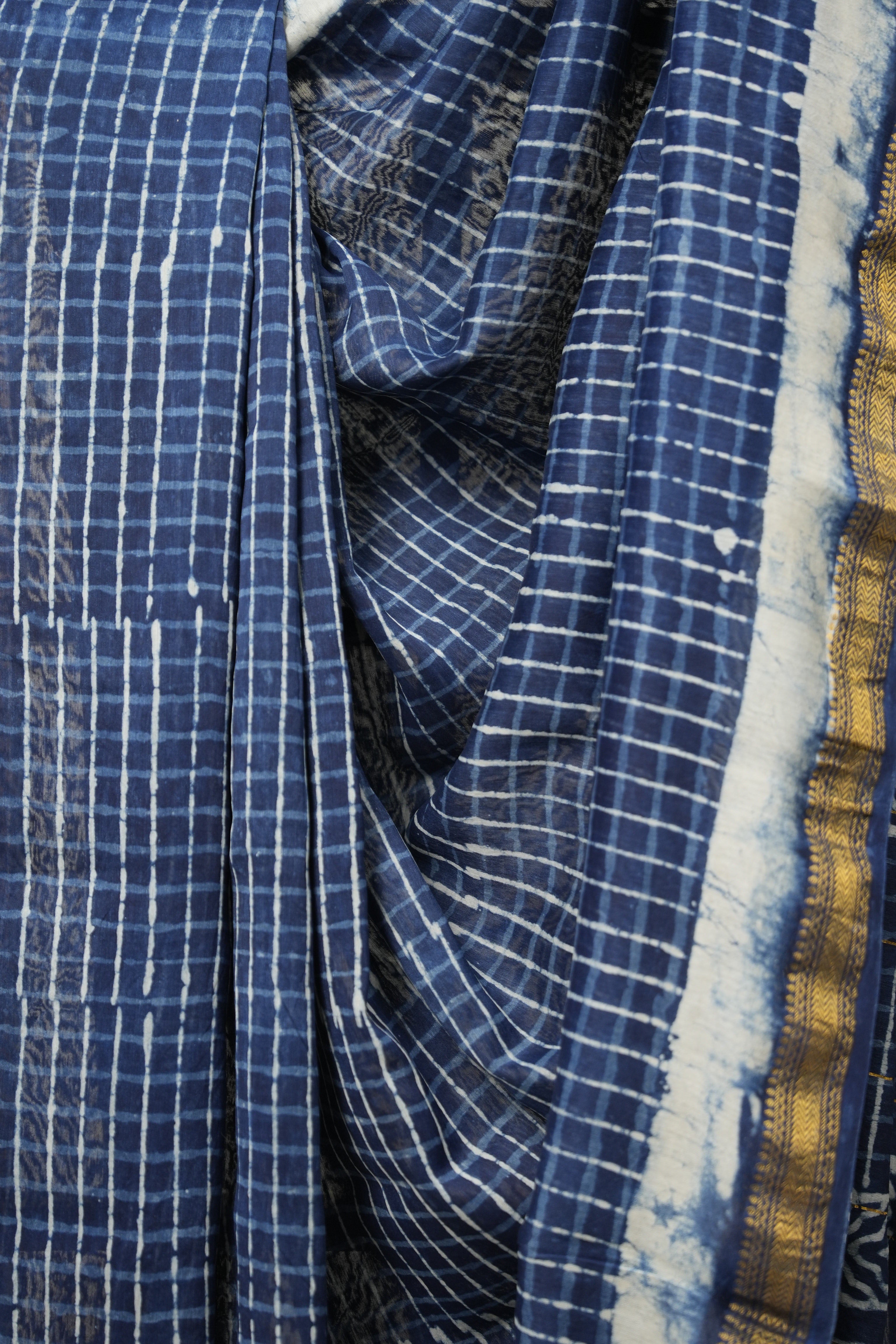 Indigo Checks HBP Cotton Silk Saree With Chanderi Border - SRICCSS1255