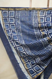 Indigo Checks HBP Cotton Silk Saree With Chanderi Border - SRICCSS1255