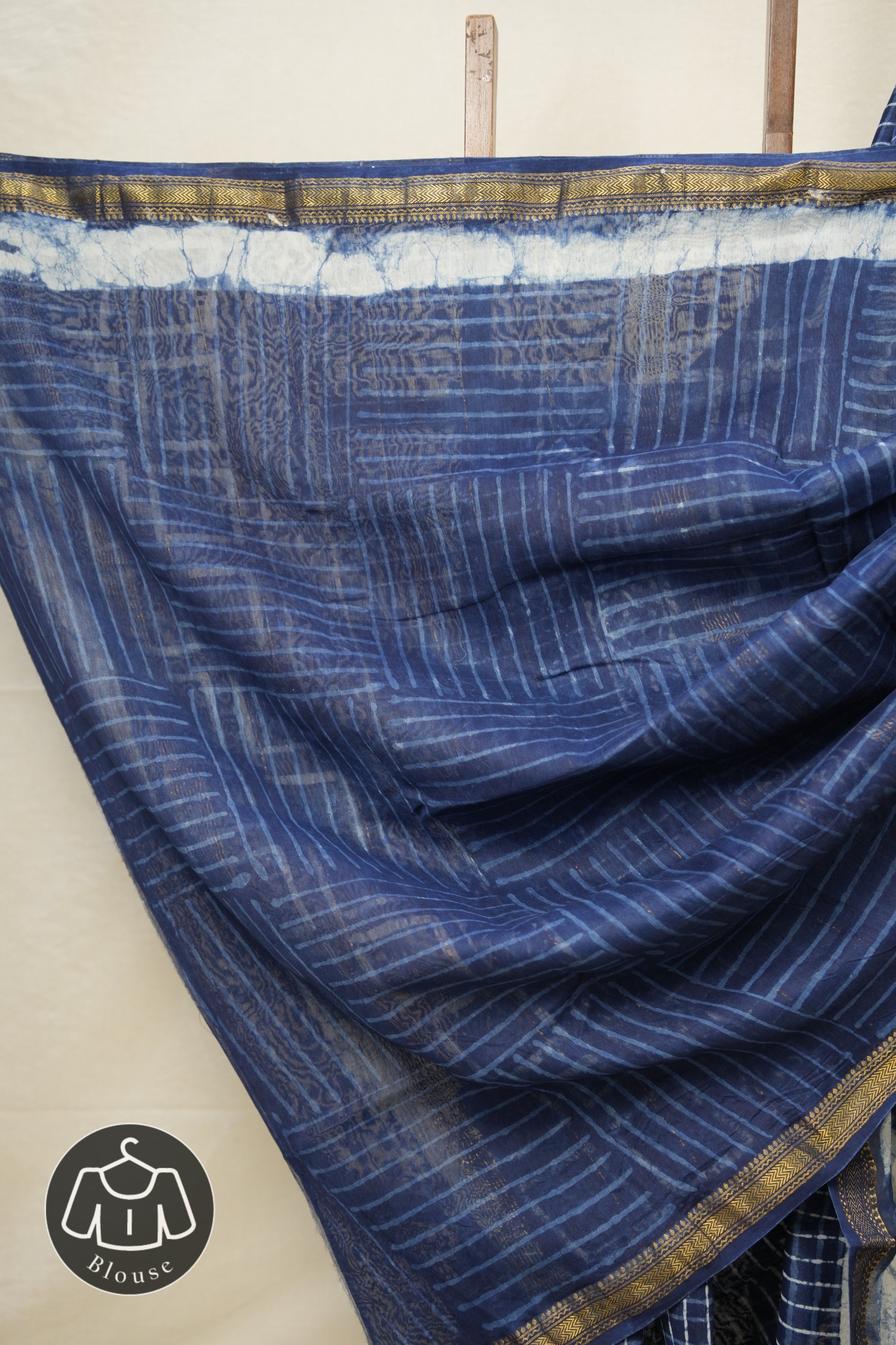 Indigo Checks HBP Cotton Silk Saree With Chanderi Border - SRICCSS1255