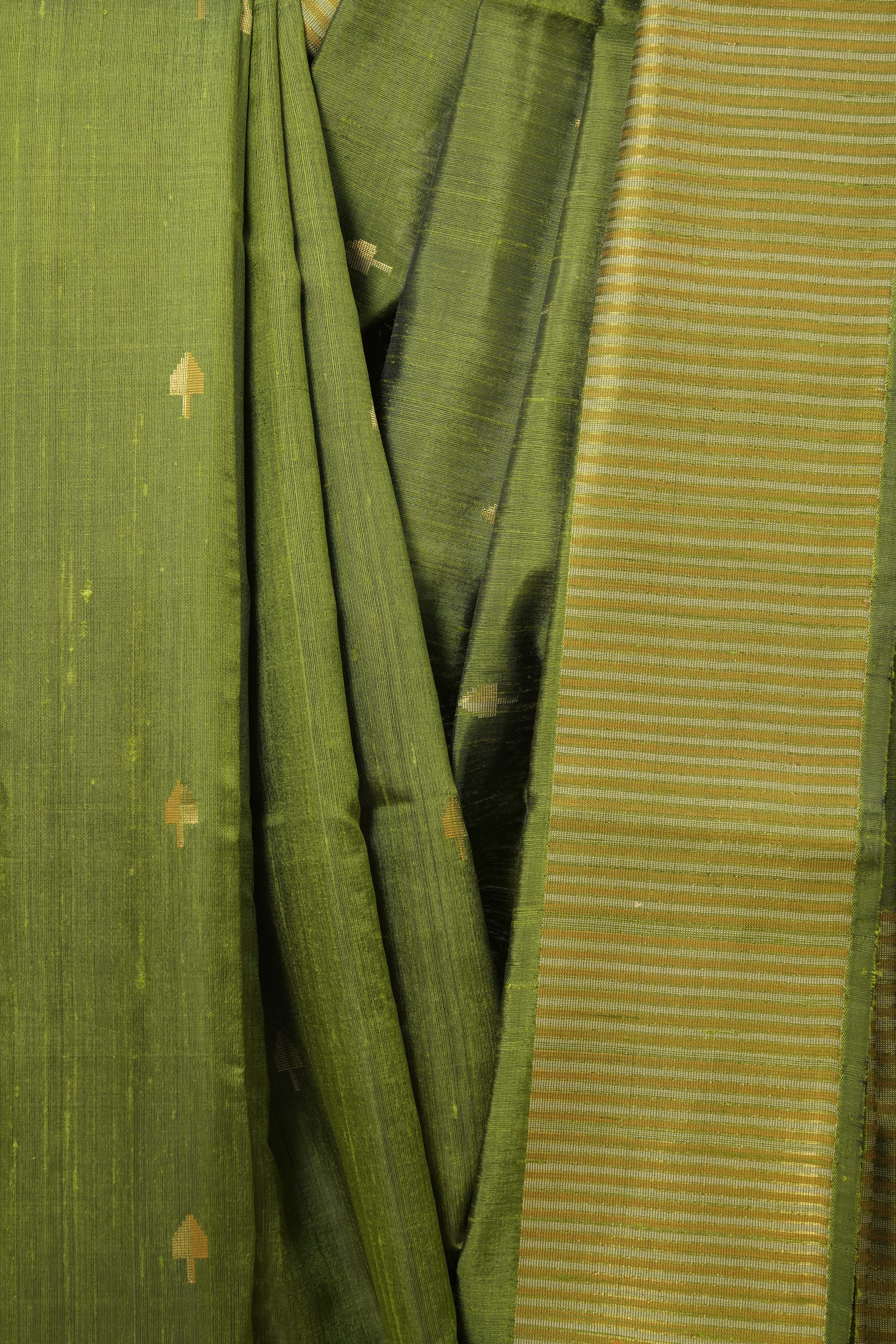 Moss Green Raw Silk Saree - SRMGRSS12EX
