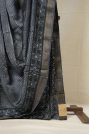 Black HBP Cotton Silk Saree With Maheshwari Border - SRBCSS1262