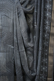 Black HBP Cotton Silk Saree With Maheshwari Border - SRBCSS1262