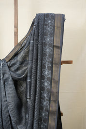 Black HBP Cotton Silk Saree With Maheshwari Border - SRBCSS1262