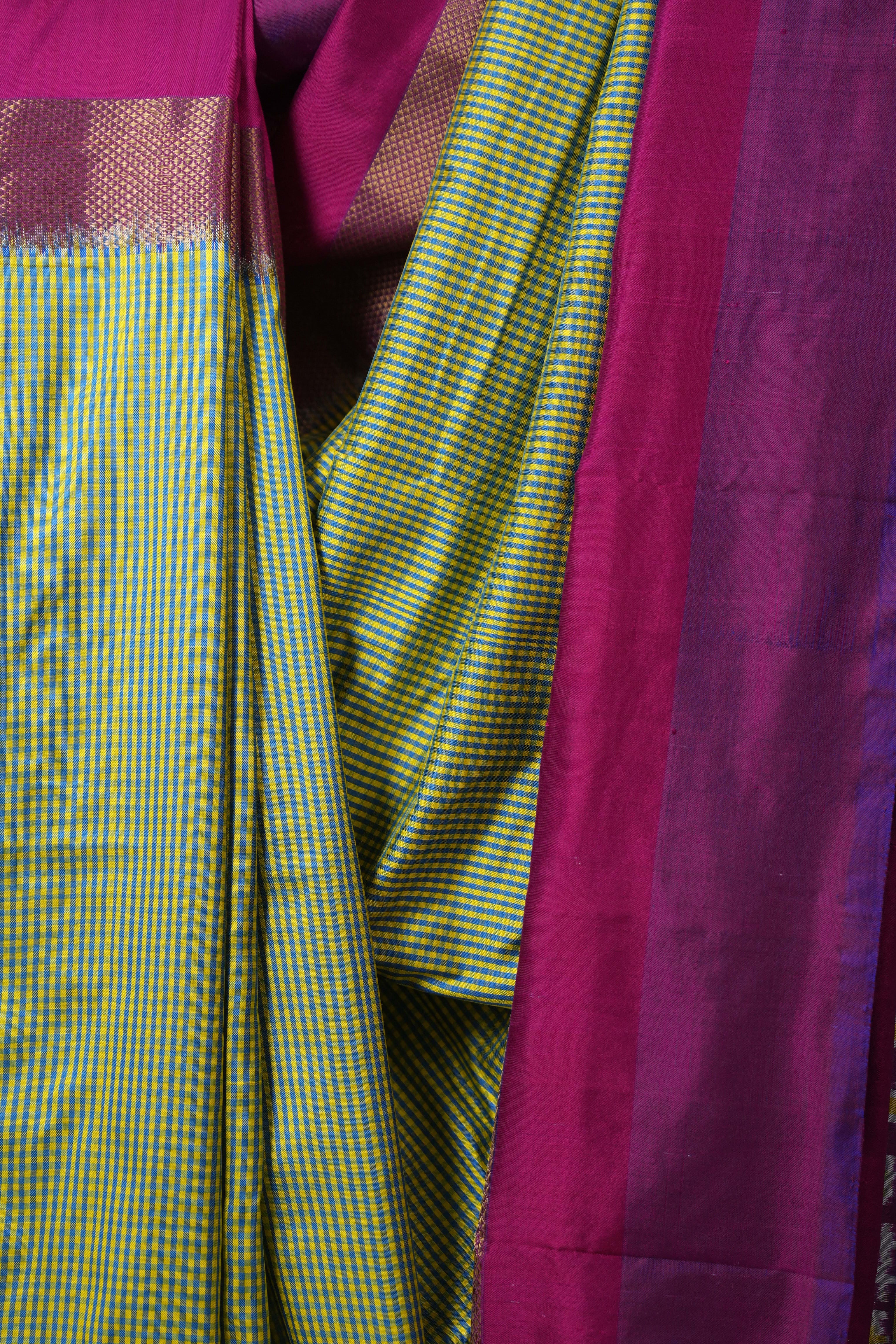 Yellow Blue Pochampalli Silk Ikat Saree - SRYBPSIS302