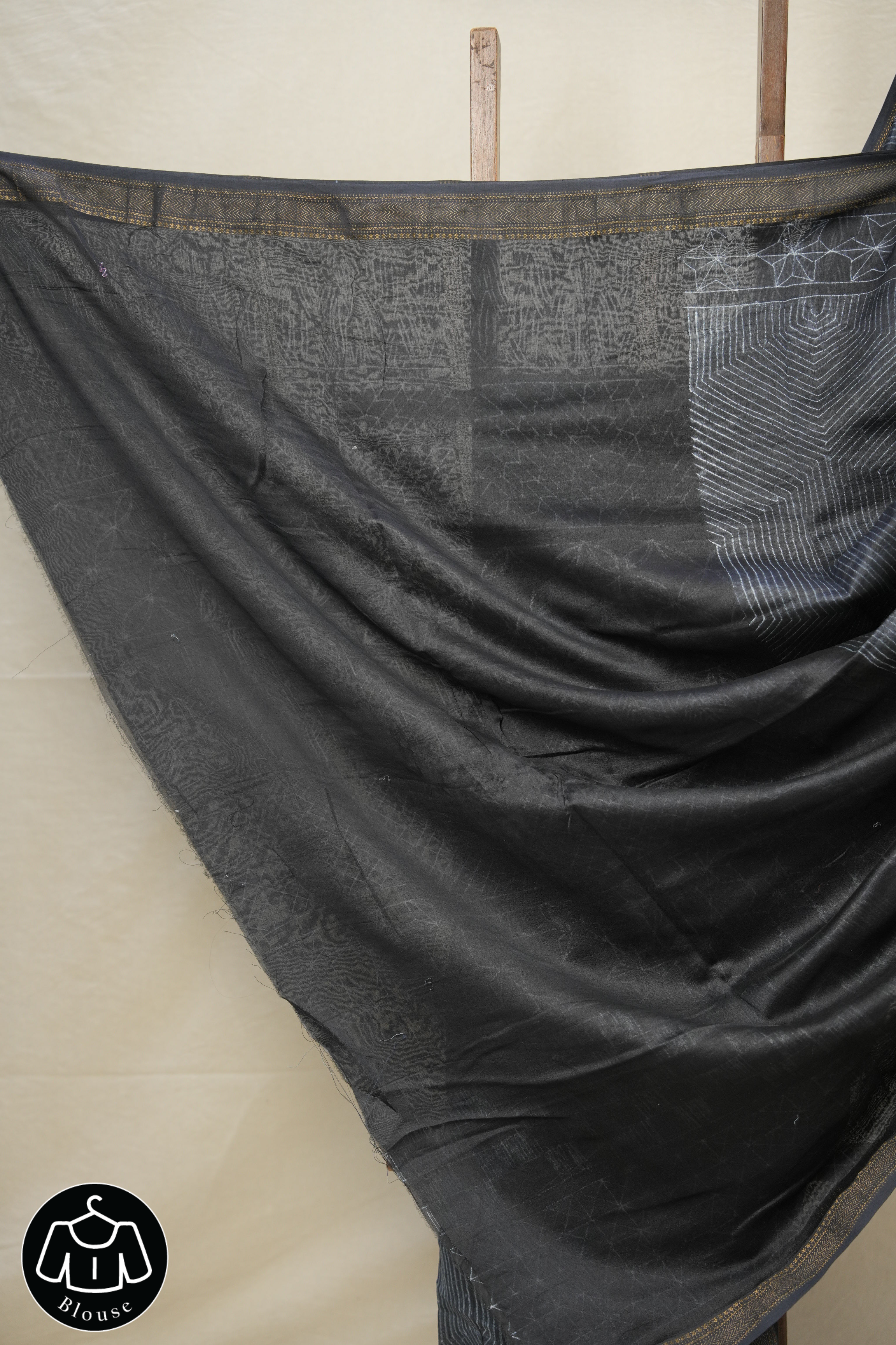 Black HBP Cotton Silk Saree With Maheshwari Border - SRBCSS1262