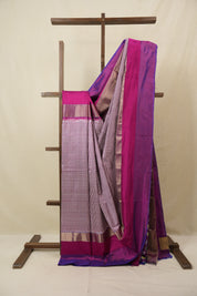 White Purple Pochampalli Silk Ikat Saree - SRWPPSIS300