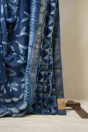 Blue HBP Cotton Silk Saree With Maheshwari Border - SRBCSS1260