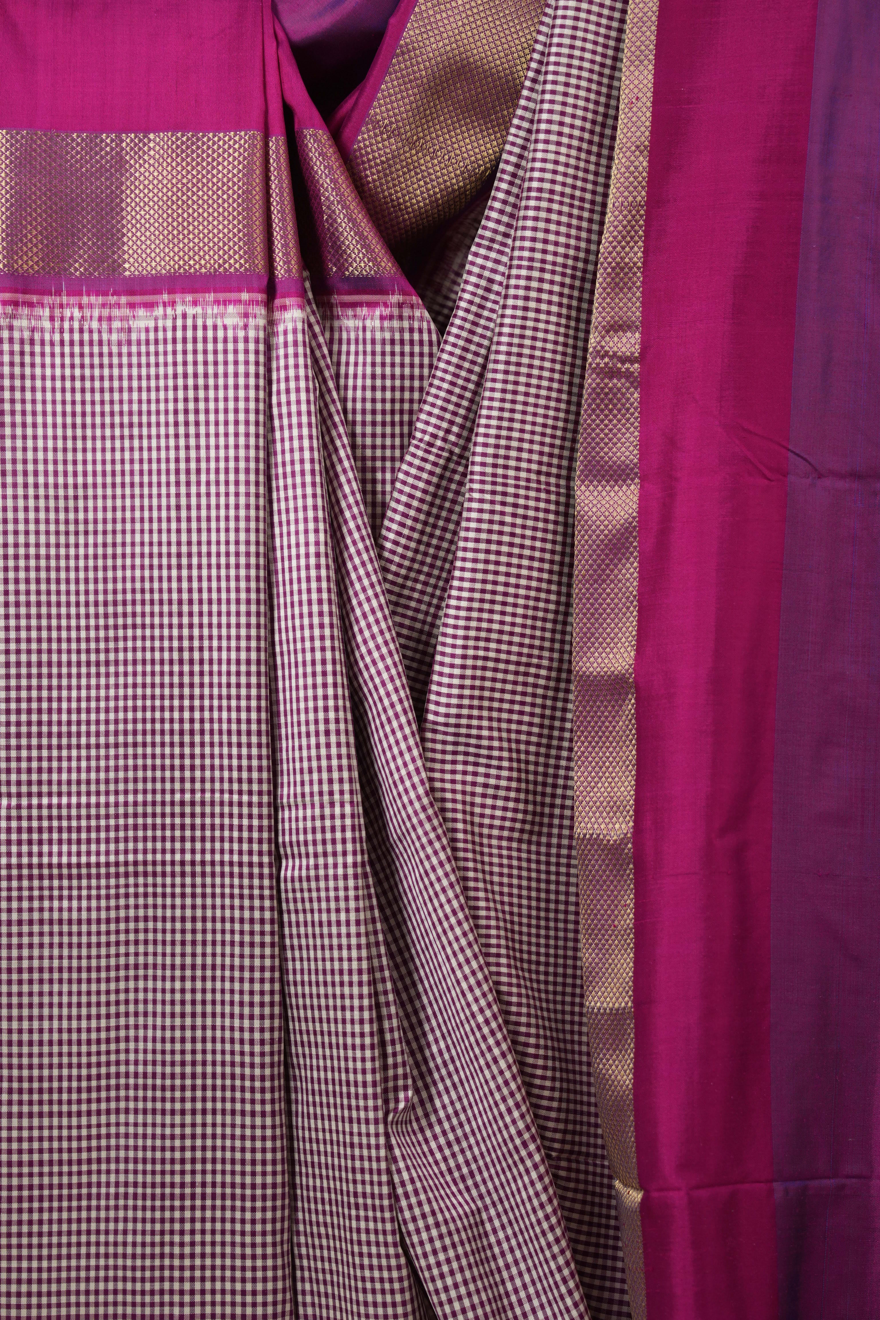 White Purple Pochampalli Silk Ikat Saree - SRWPPSIS300