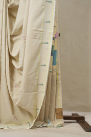 Ivory Cream Cotton Paithani Saree - SRICCPS695