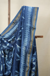 Blue HBP Cotton Silk Saree With Maheshwari Border - SRBCSS1260