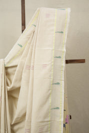 Ivory Cream Cotton Paithani Saree - SRICCPS695