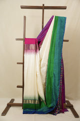 Pearl White Pochampalli Silk Ikat Saree - SRPWPSIS306