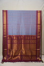Checkered Blue Gadwal Silk Saree - SRCBGSS542