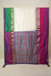 Pearl White Pochampalli Silk Ikat Saree - SRPWPSIS306