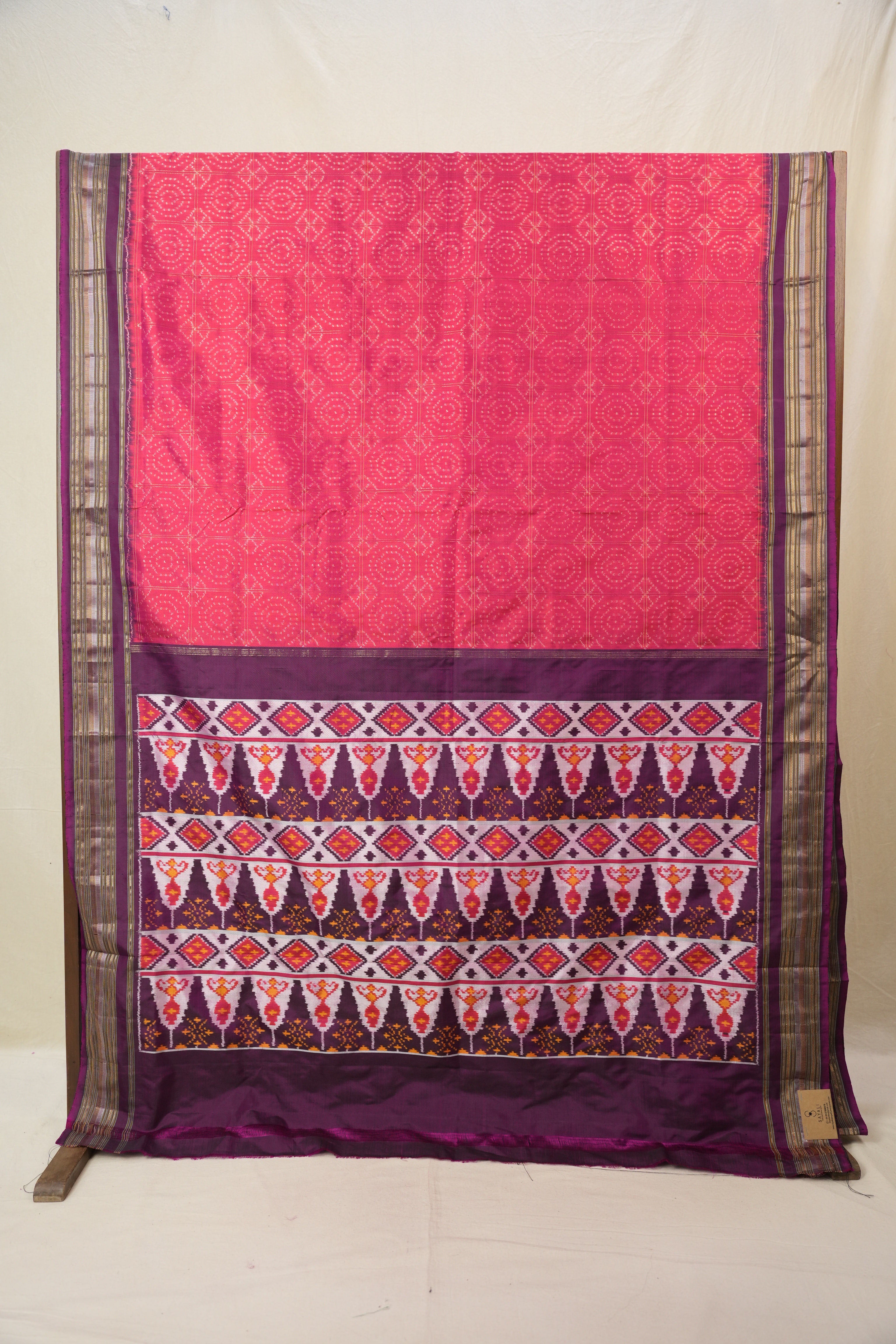 Two Tone Pink Pochampalli Silk Ikat Saree - SRTTPPSIS313