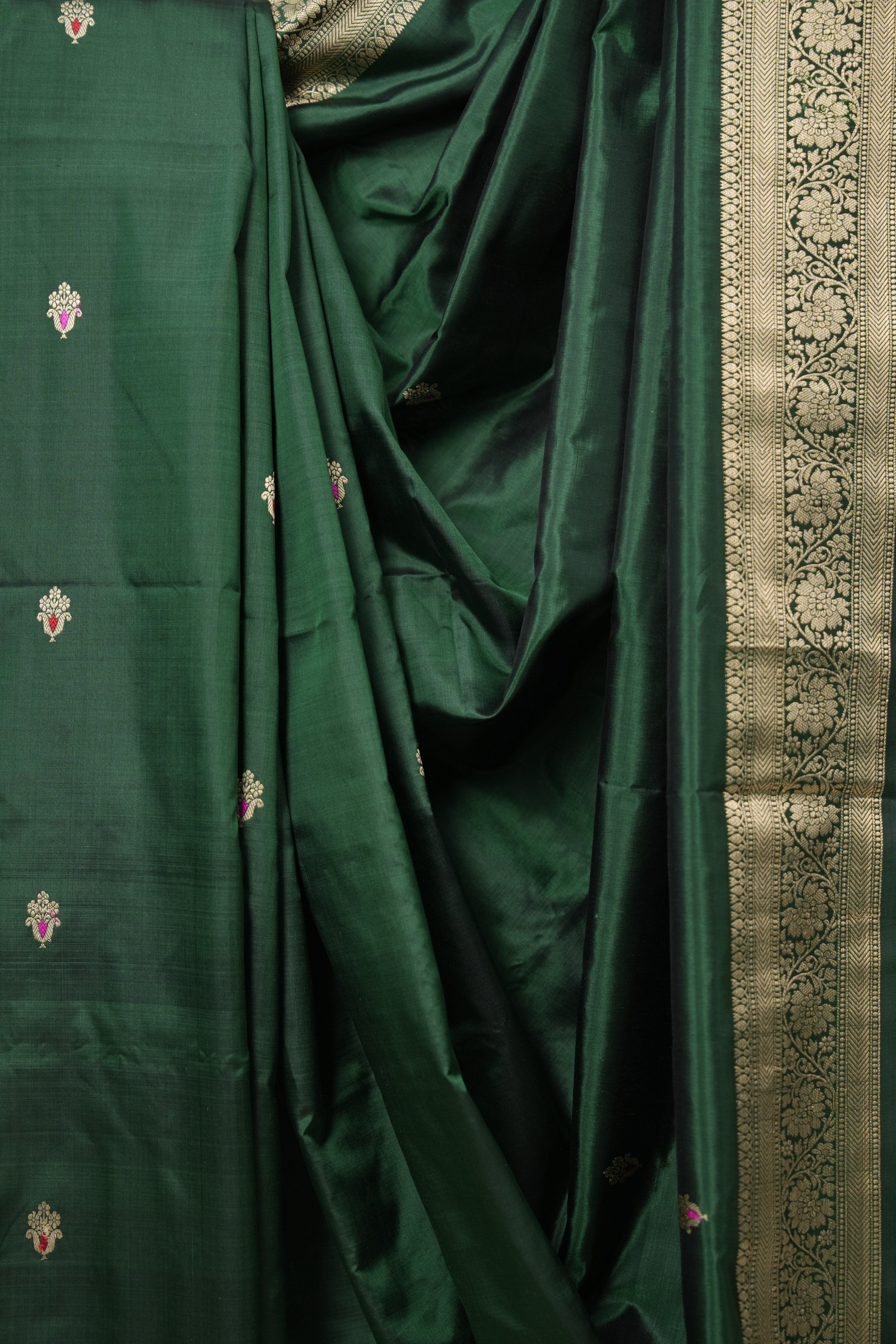 Bottle Green Banarasi Silk Saree - SRBGBSS853