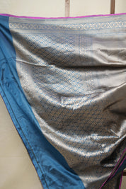 Golden Blue Banarasi Silk Saree - SRGBBSS842
