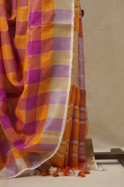 Multicolor Linen Saree With Tassels - SRMLS485