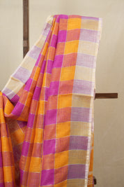 Multicolor Linen Saree With Tassels - SRMLS485