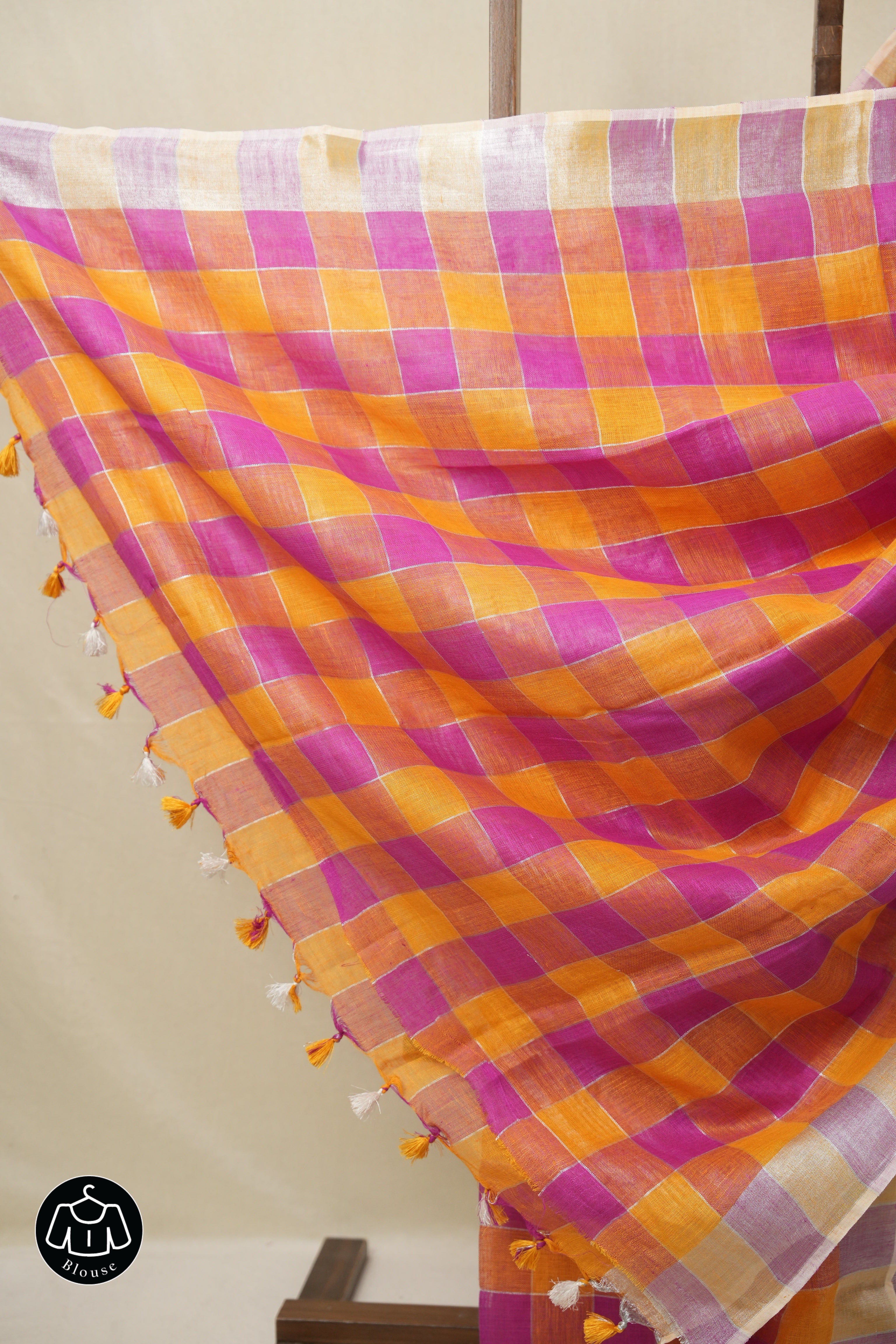 Multicolor Linen Saree With Tassels - SRMLS485