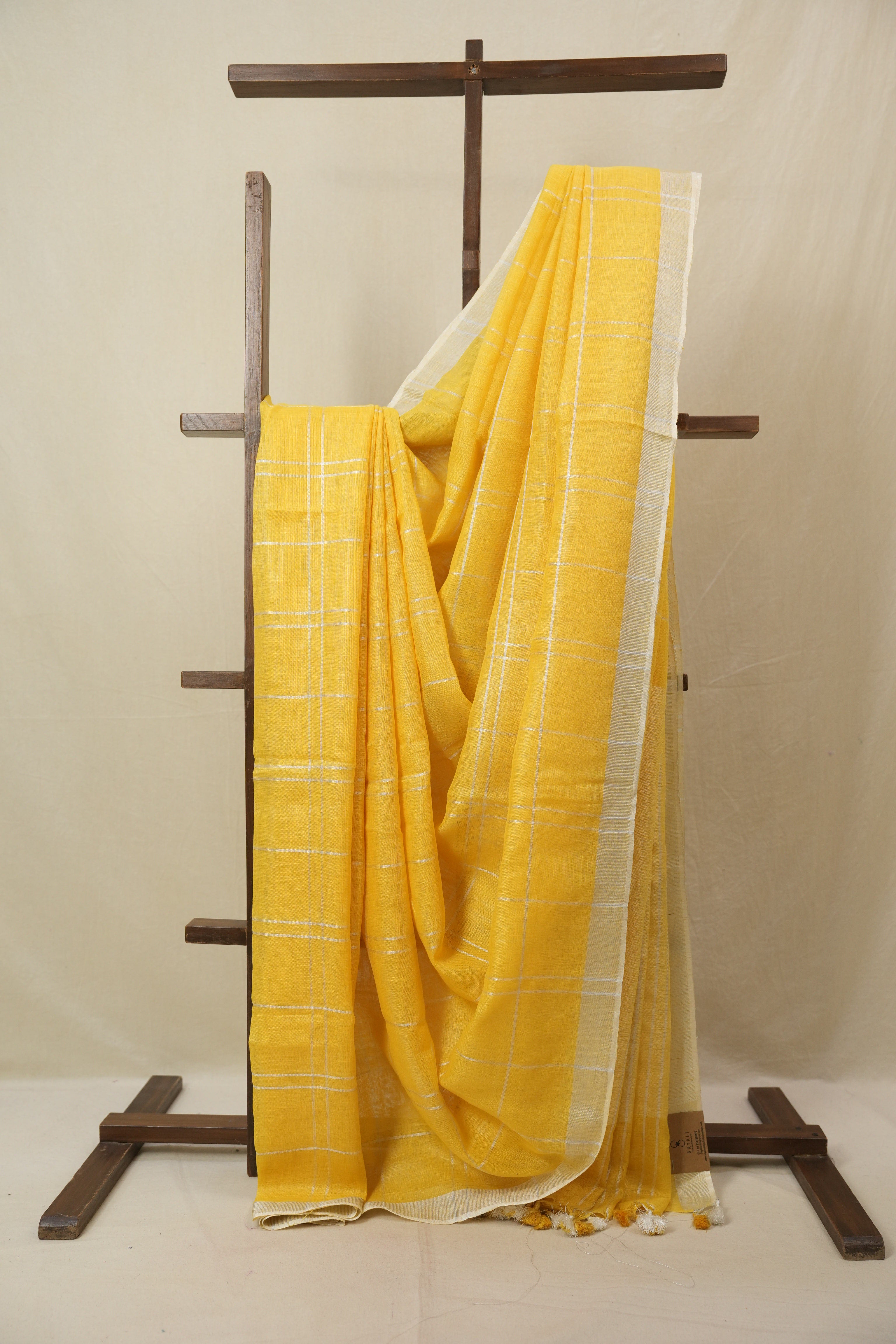 Yellow Linen Saree With Tassels - SRYLS484