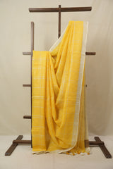 Yellow Linen Saree With Tassels - SRYLS484