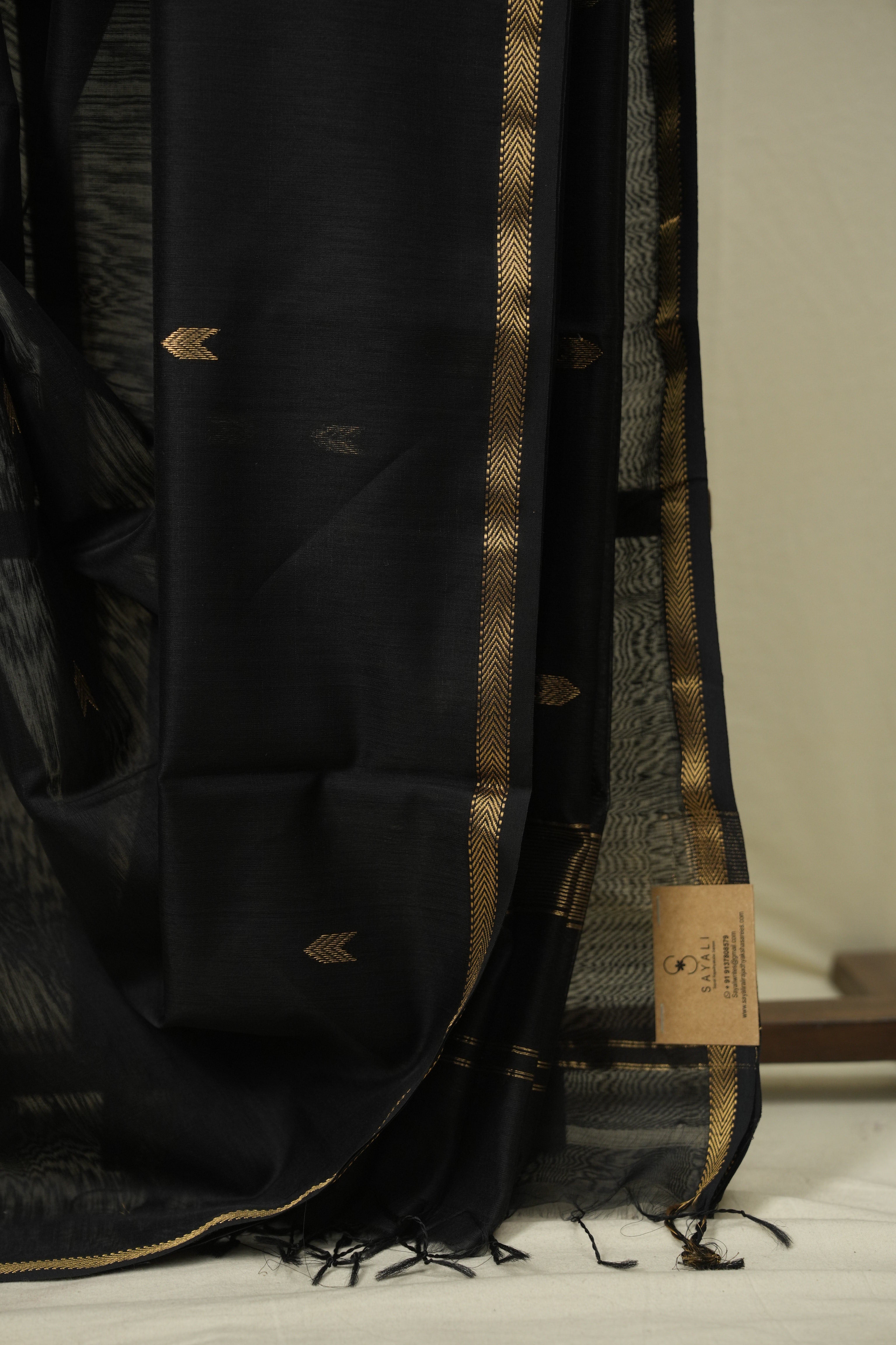 Black Maheshwari Saree - SRBMS1200