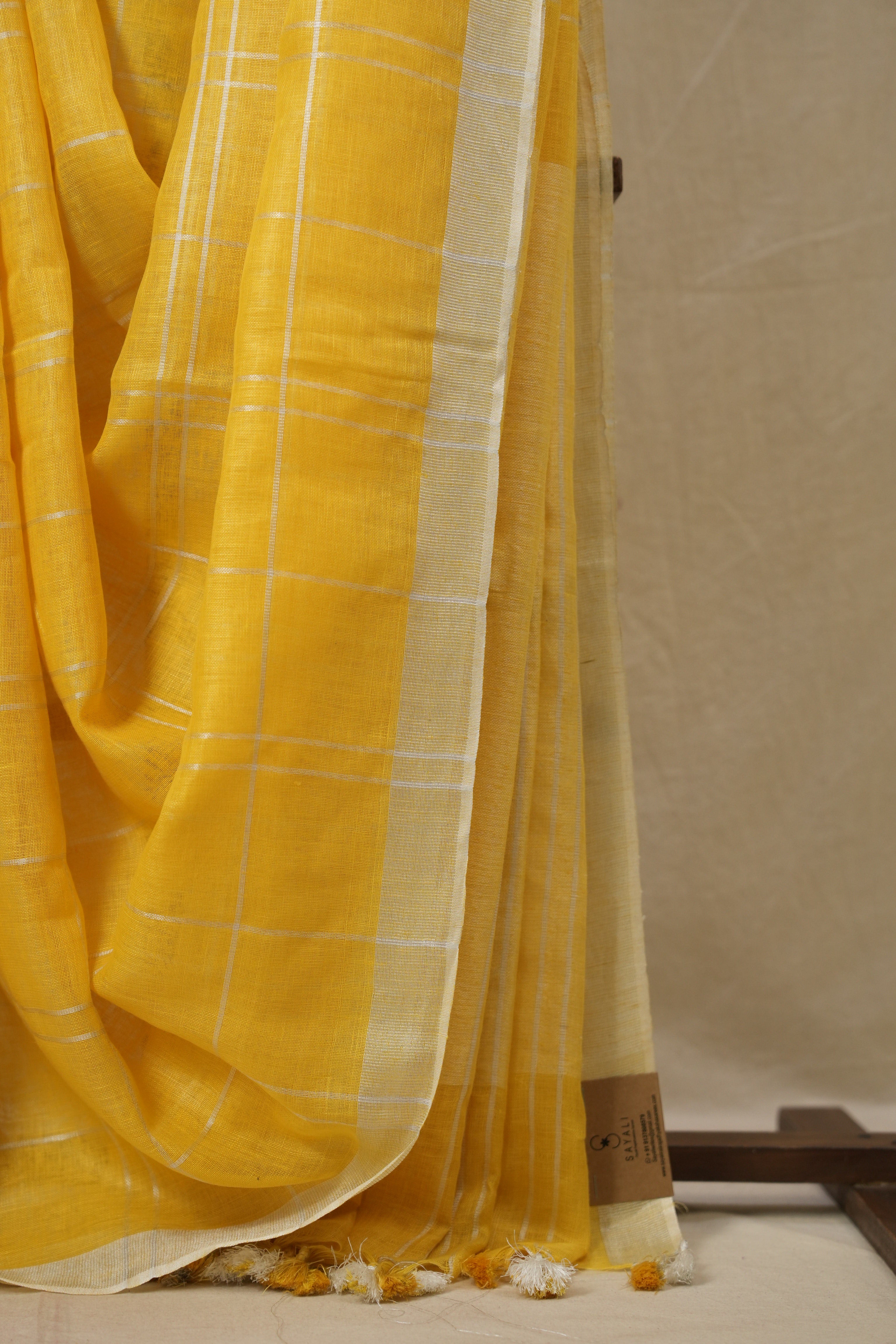 Yellow Linen Saree With Tassels - SRYLS484