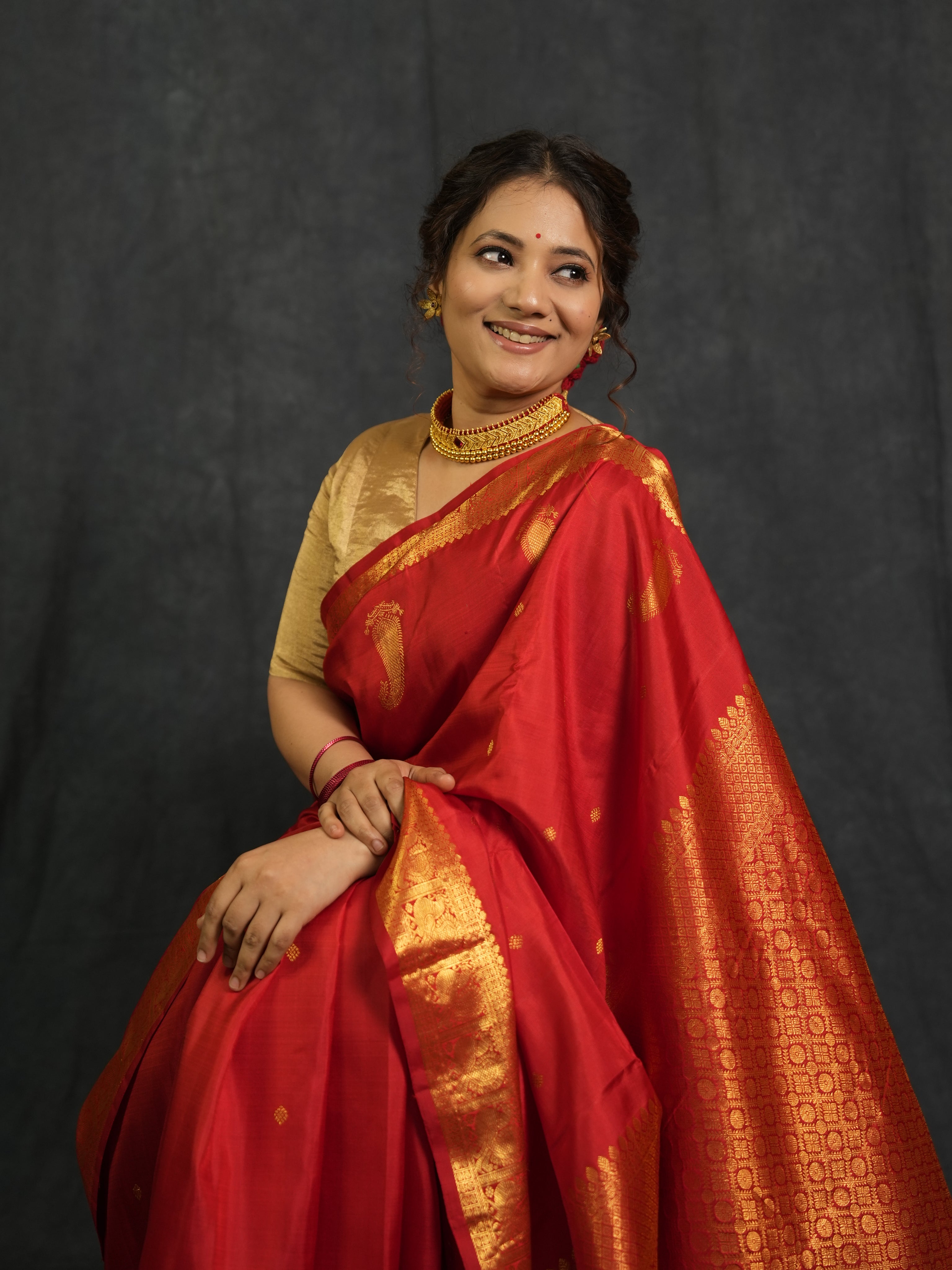 Red Kanjivaram Silk Saree - SRRKSS1018