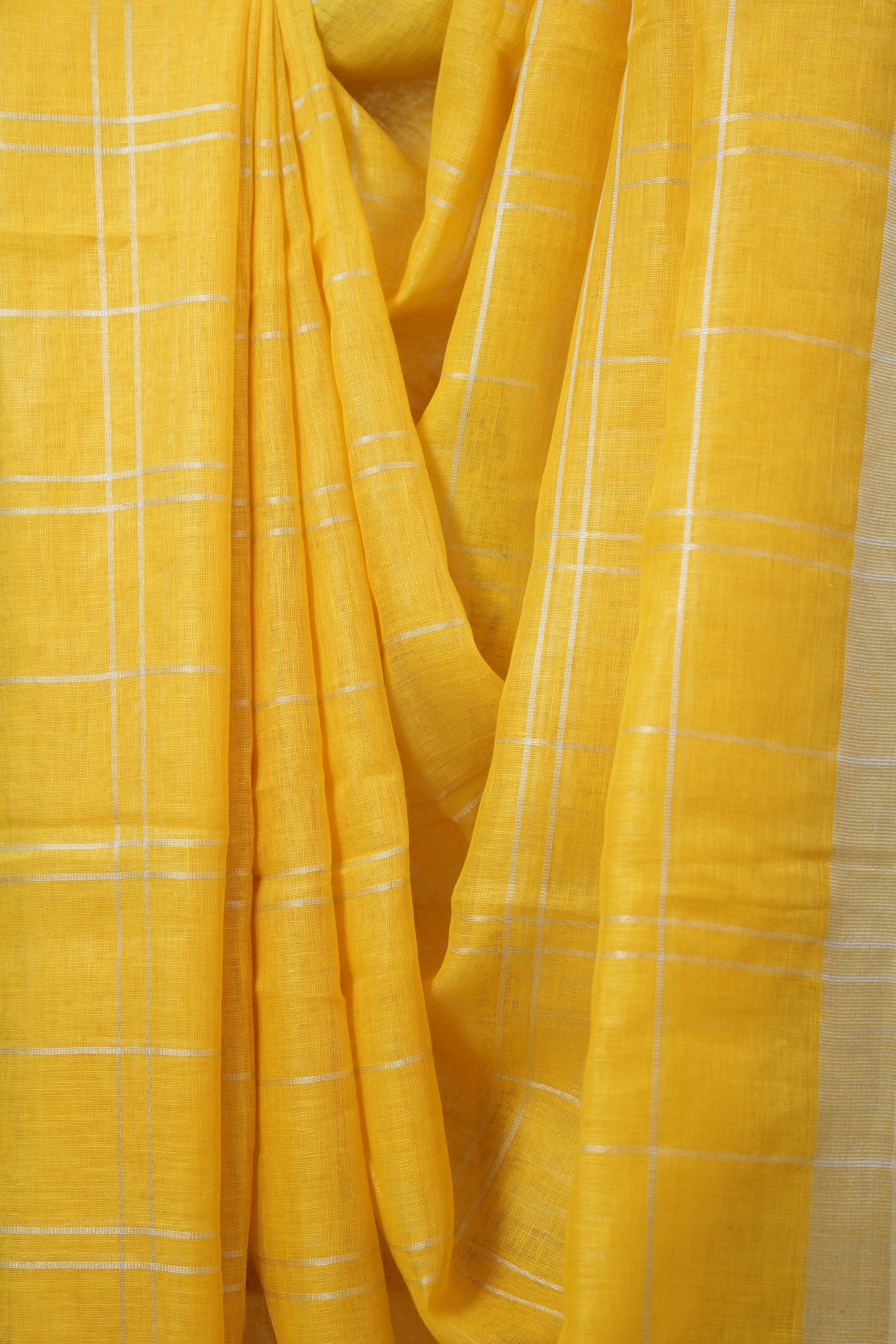 Yellow Linen Saree With Tassels - SRYLS484