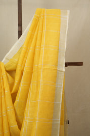 Yellow Linen Saree With Tassels - SRYLS484
