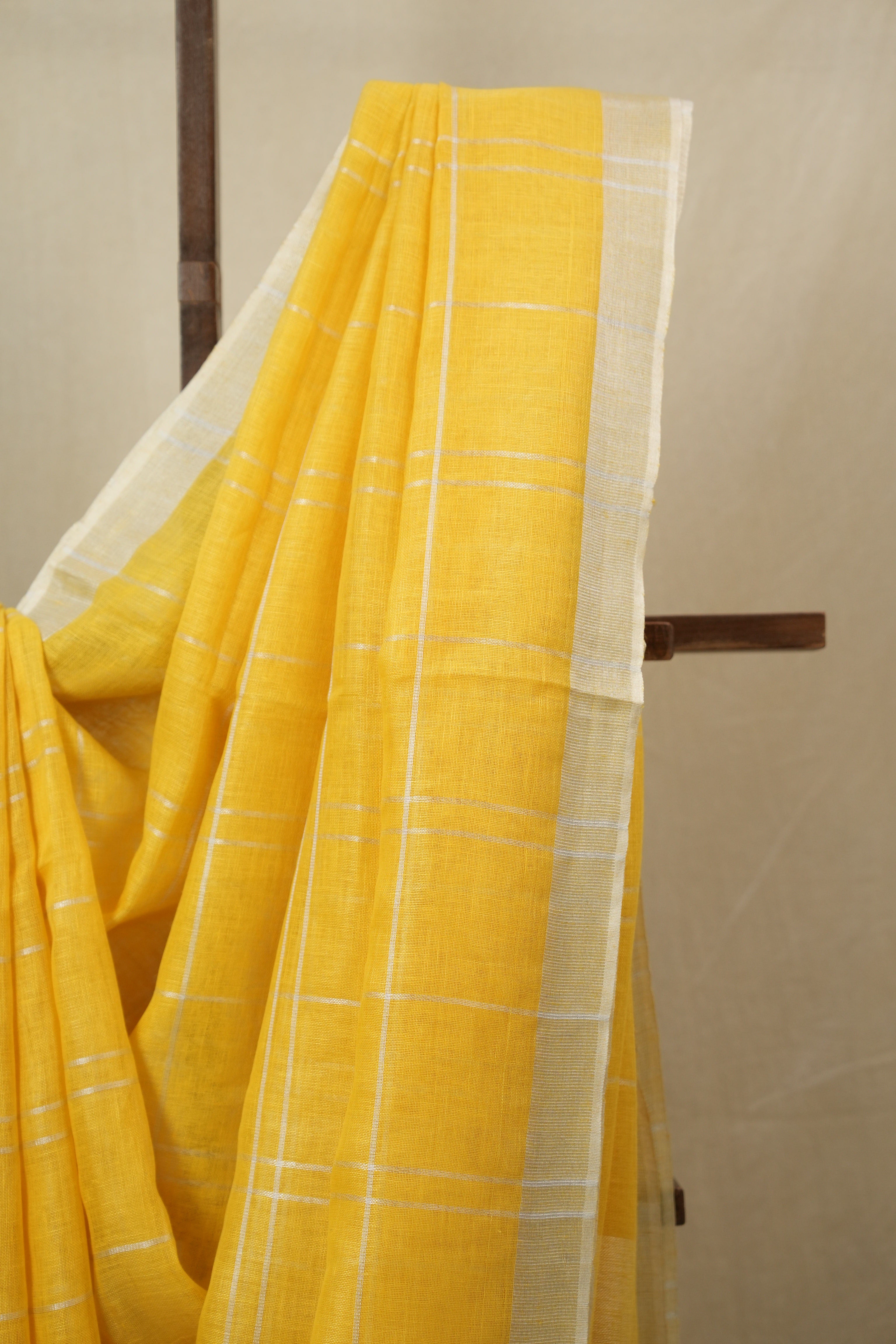 Yellow Linen Saree With Tassels - SRYLS484