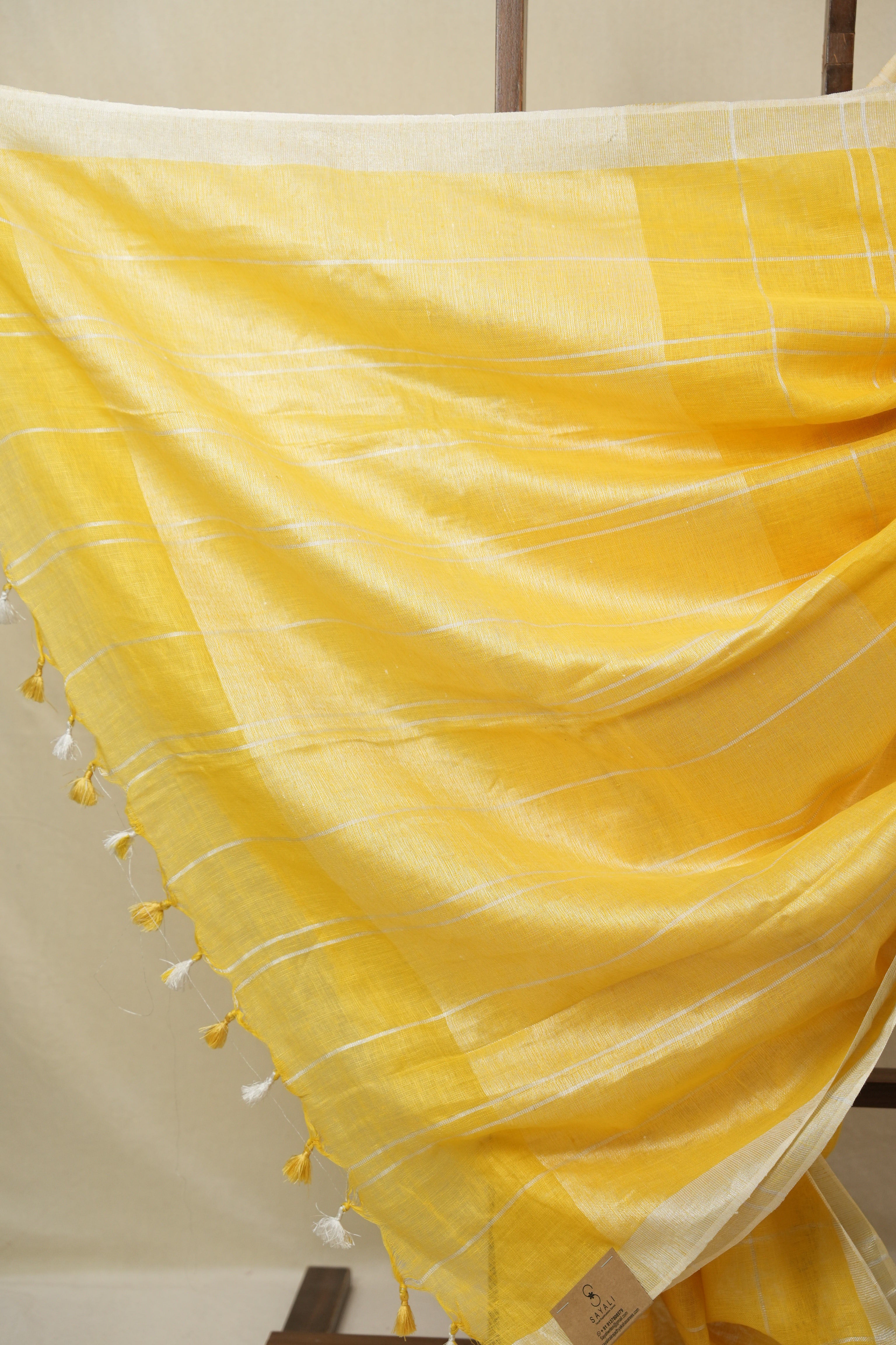 Yellow Linen Saree With Tassels - SRYLS484